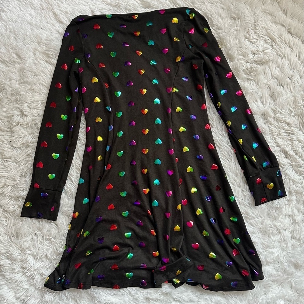 Pixie Lane | Black Foil Rainbow Heart Dress | Size 9/10 - Picture 4 of 10